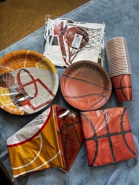 Basketball Party Tableware Set - Orange Basketball Print